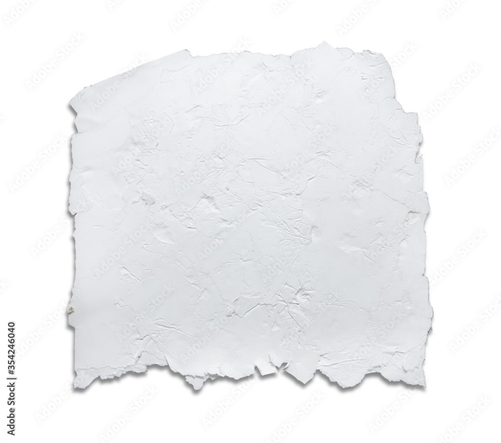 Old eco paper kraft,pieces of white crumpled paper on white background Old eco paper kraft,pieces of white crumpled paper on white background