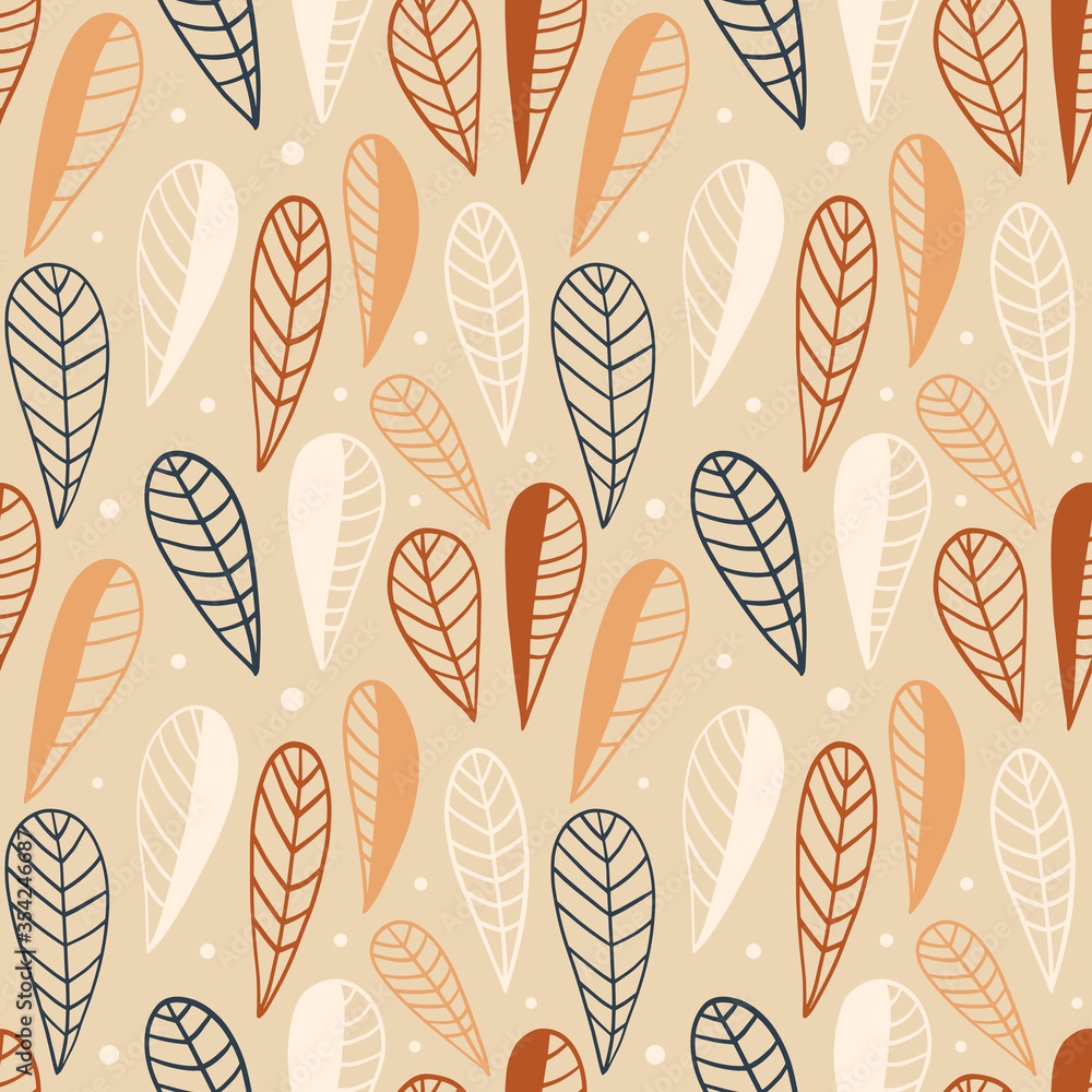 Leaves seamless pattern with tender cream coffee colors on beige background. Calm sand, brown vector autumn print for textile, apparel, fabric. EPS10, editable background picture. Leaves seamless pattern with tender cream coffee colors on beige background. Calm sand, brown vector autumn print for textile, apparel, fabric. EPS10, editable background picture.