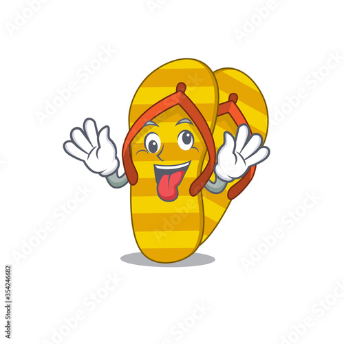 A mascot design of flip flops having a funny crazy face