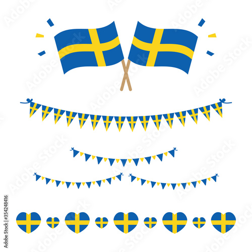 Set, collection of flags, borders and garlands for Flag Day in Sweden and for other national holidays.
