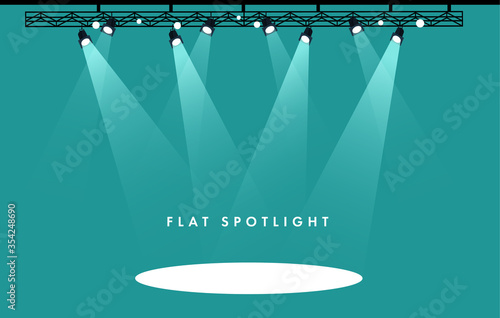 Canvastavla Flat Vector stage with set of blue spotlights