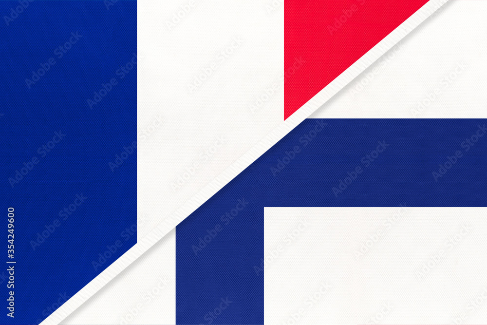 France and Finland, symbol of two national flags from textile. Championship between two european countries. France and Finland, symbol of two national flags from textile. Championship between two european countries.