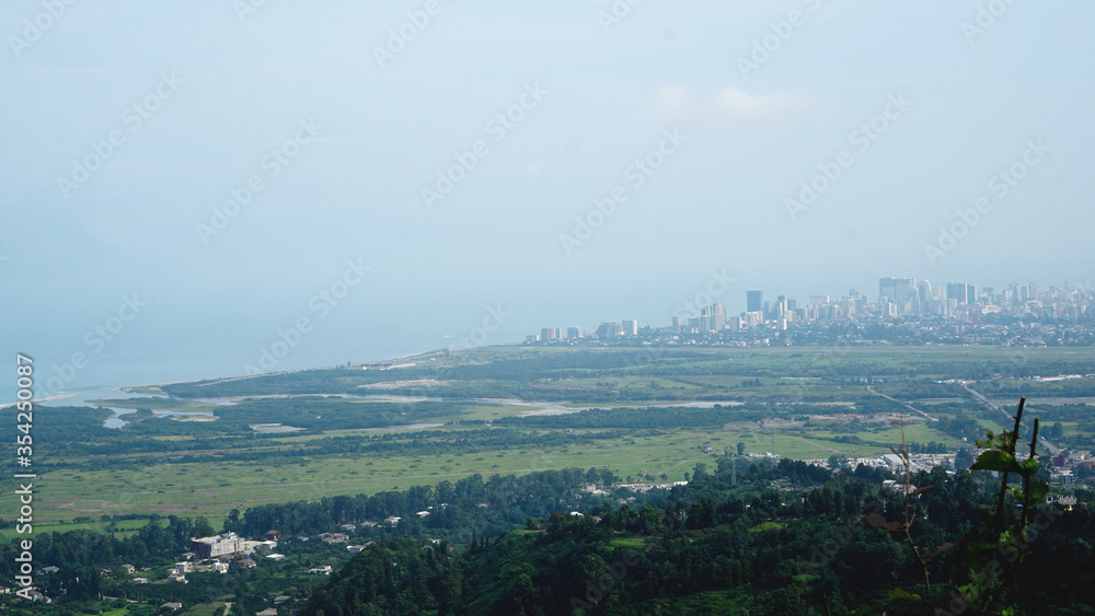 View of Batumi bay and cityscape in Georgia with skyline on sunny day