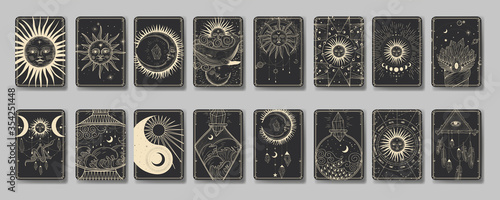 Vector illustration set of moon phases. Different stages of moonlight activity in vintage engraving style. Zodiac Signs