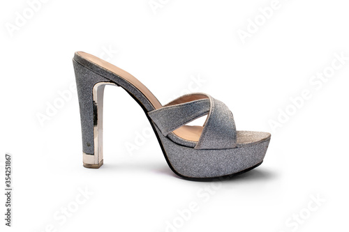 close up of grey high heels isolated on white background. Object with clipping path