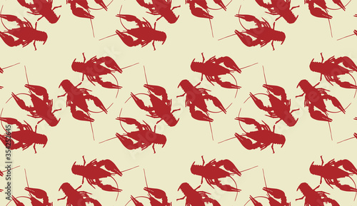 Seamless pattern with crayfish. Endless crawfish background. Vector illustration.