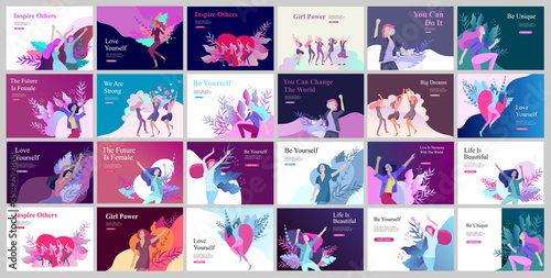 Web page design template for beauty dreams, International Womens Day, girls power, wellness, body care, healthy life, design vector illustration concept for website