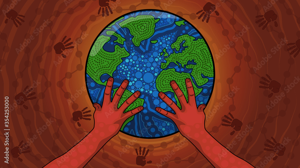 Vetor de Aboriginal dot art painting depicting save the planet do Stock ...