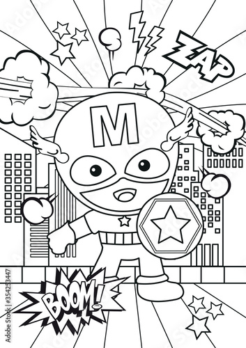 Superhero coloring pages. Kids coloring book. Worksheet for children.
