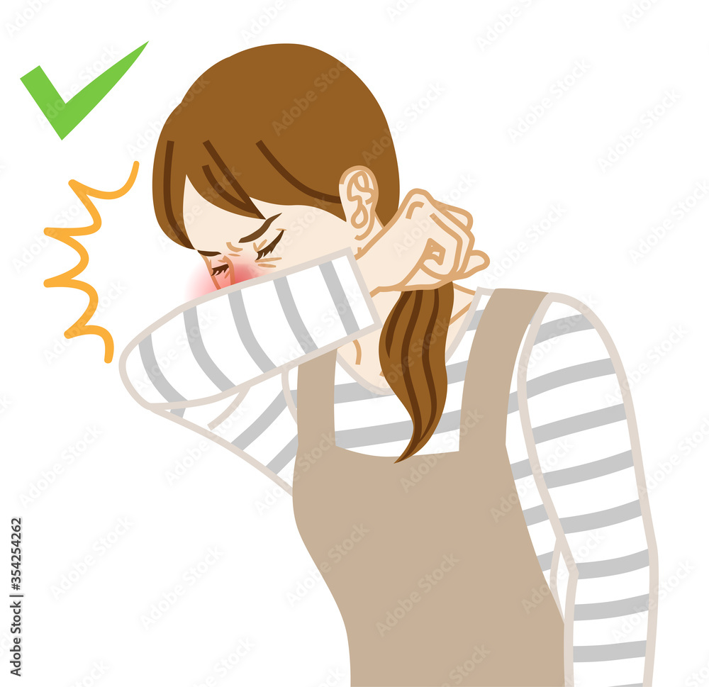 Coughing housewife covered mouth by arm Coughing housewife covered mouth by arm