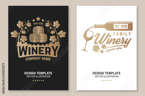 Family winery badge, poster, flyer, template, card. Vector. Vintage design for winery company, bar, pub, shop, branding and restaurant business. Coaster for wine glasses
