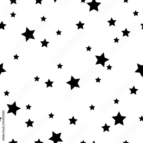 Seamless pattern with stars.  Chaotic elements. Abstract geometric background. Monochrome vector illustration. Texture for print, packaging, textile, wallpaper © Anastasia