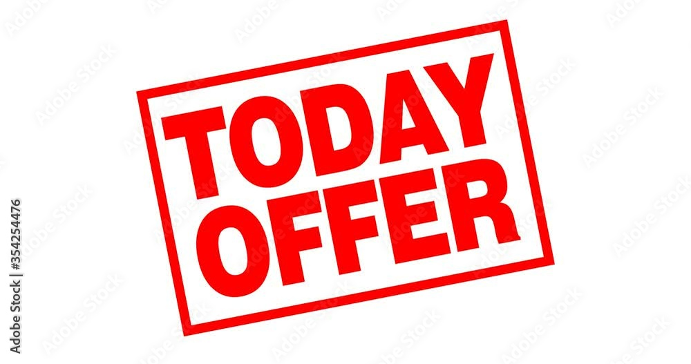 today offer text, word, letter, stamp, sign, seal with box 4k video white background and red color