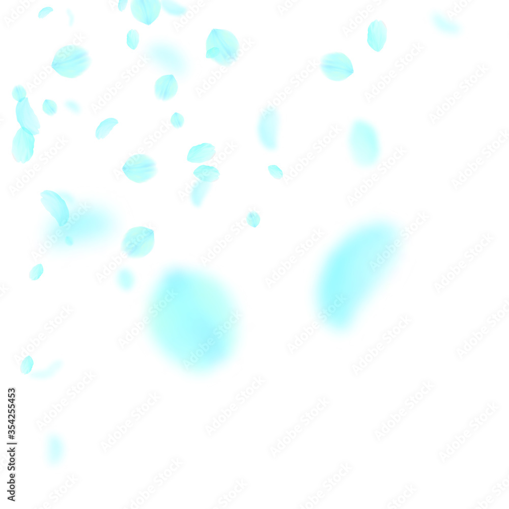 Turquoise flower petals falling down. Powerful rom Turquoise flower petals falling down. Powerful rom