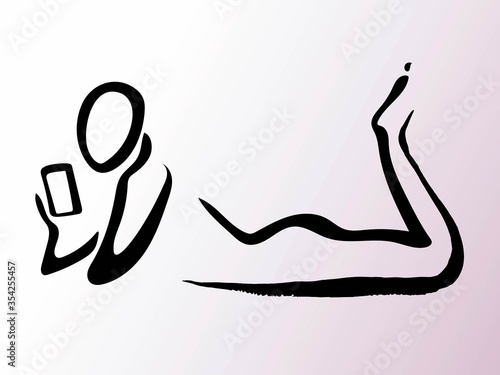 Smartphone, phone, lie down, simple illustration, line drawing, hand drawn, vector