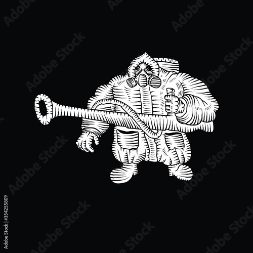 Exterminator. Coronavirus and pandemic. Vector illustration on white background
