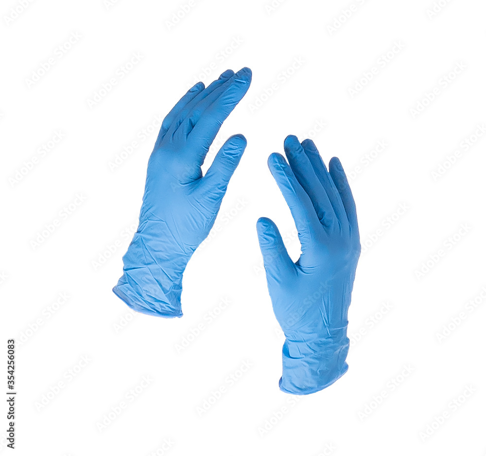 Blue nitrile or latex gloves isolated on white Blue nitrile or latex gloves isolated on white