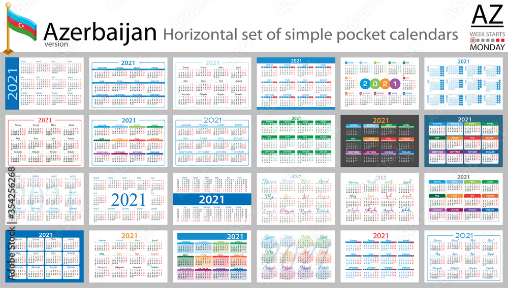 Azerbaijani horizontal pocket calendar for 2021 Azerbaijani horizontal pocket calendar for 2021