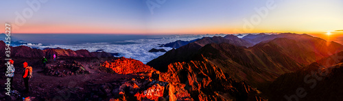 Fototapeta Naklejka Na Ścianę i Meble -  On the summit of Jebel Toubkal, highest mountain in Morocco during sunrise.
