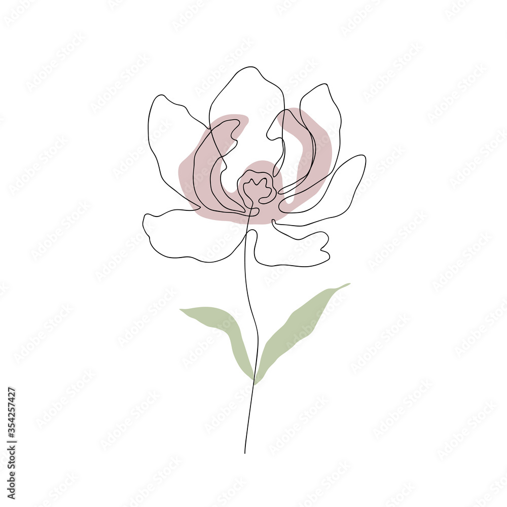 Obraz premium Leaves icon Line art. Minimal flora design with abstract shape background for cover, prints, fabric and wallpaper. Vector illustration