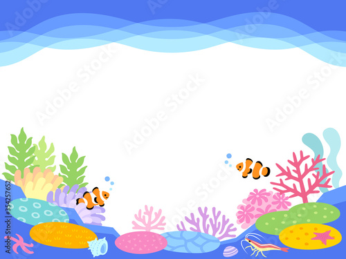 海底のサンゴ礁イラストフレーム