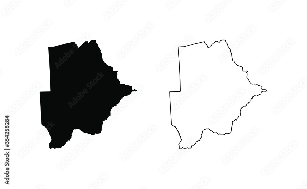 Botswana map silhouette line country Africa map illustration vector outline African isolated on white background