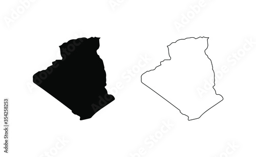 Algeria map silhouette line country Africa map illustration vector outline African isolated on white background