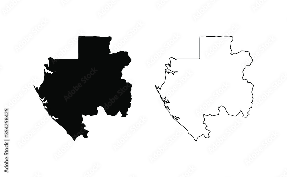 Obraz premium Gabon map silhouette line country Africa map illustration vector outline African isolated on white background