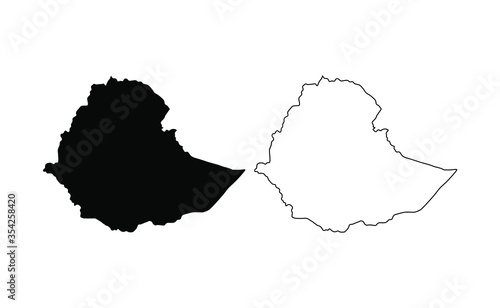 Ethiopia map silhouette line country Africa map illustration vector outline African isolated on white background