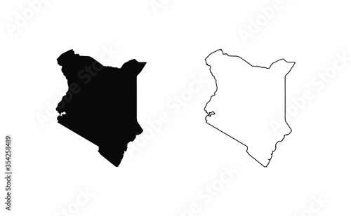 Kenya map silhouette line country Africa map illustration vector outline African isolated on white background