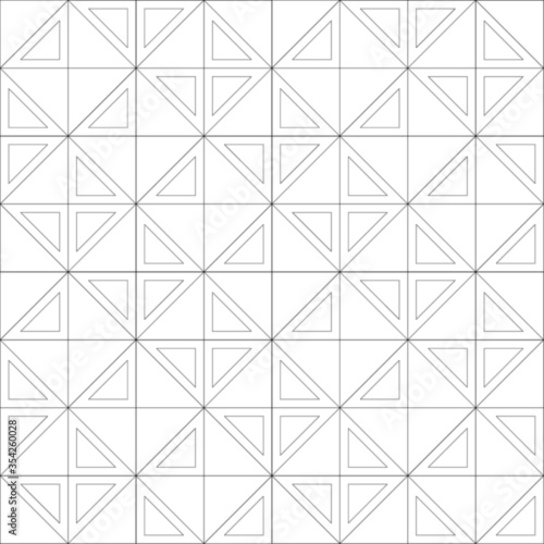 Geometric square vector pattern. The pattern is formed from the square shape. Repeating and rotating the pattern. Abstract seamless patterns with squares. Black and white in 2D CAD drawing. 