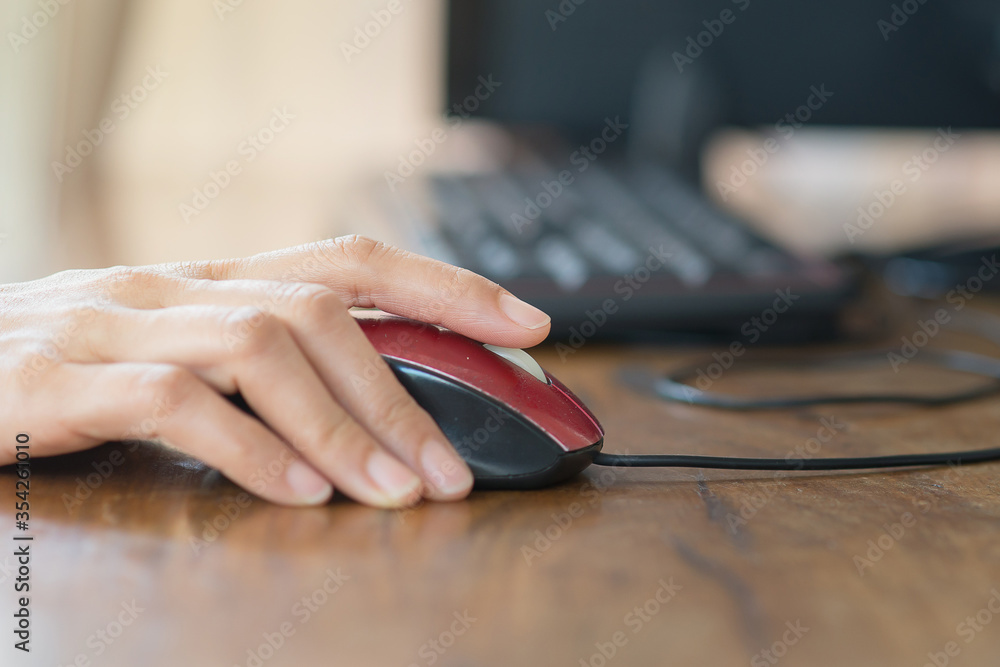 Female office worker clicking on mouse.Teen girl hand clicking on mouse.Female office worker typing on the keyboard. Female office worker clicking on mouse.Teen girl hand clicking on mouse.Female office worker typing on the keyboard.