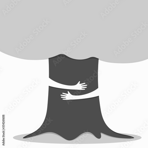 Go Green concept with hands hugs growth tree over white. Environment saving concept