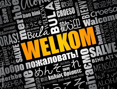 Welkom (Welcome in Afrikaans) word cloud in different languages photo
