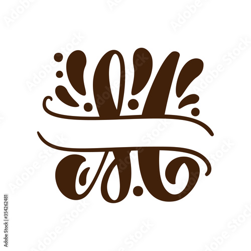 Split letters M name Vector Hand Drawn calligraphic floral monogram or logo. Uppercase Hand Lettering Letter with swirls and curl. Wedding Floral Design