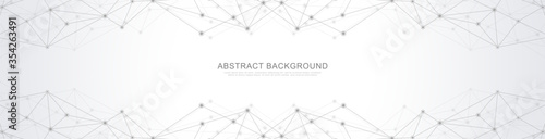 Website header or banner design with abstract geometric background and connecting dots and lines. Global network connection. Digital technology with plexus background and space for your text.