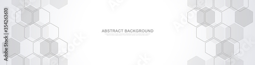 Abstract background with geometric shapes and hexagon pattern. Vector illustration for medicine, technology or science design.