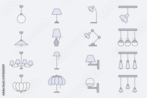 Lamp Icons set - Vector color symbols of home light for the site or interface