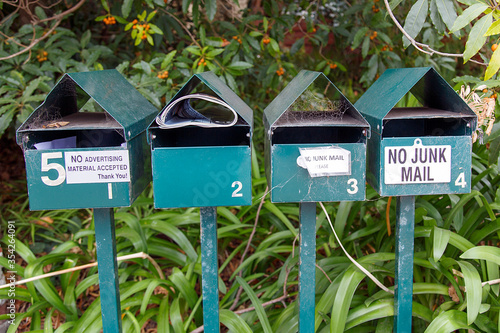 фотографія Mail Boxes - No Junk Mail signs on mail boxes in Melbourne, Australia