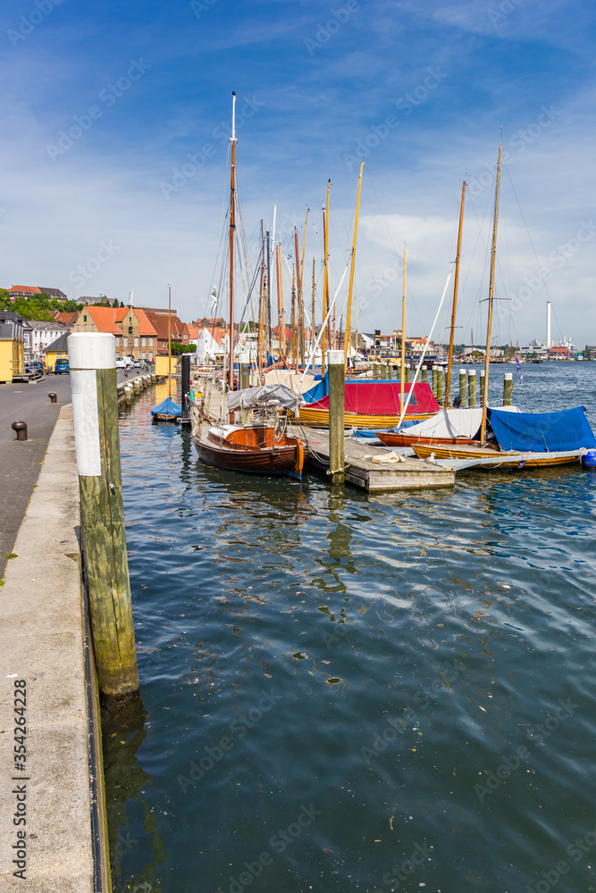 Sailing boats at the quay of Flensburg