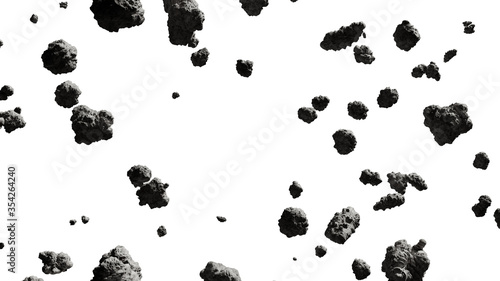 swarm of asteroids isolated on white background