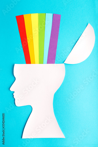 Psychology of woman happy, rainbow in the head
