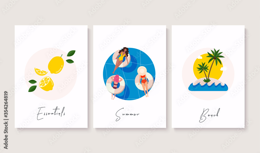 Summer banner set. Summer essentials. Vector illustration.