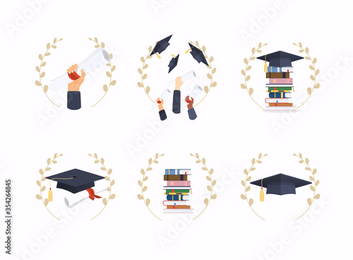 Set of graduation object. Graduation cap. Books. Education. Flat design modern vector illustration concept.