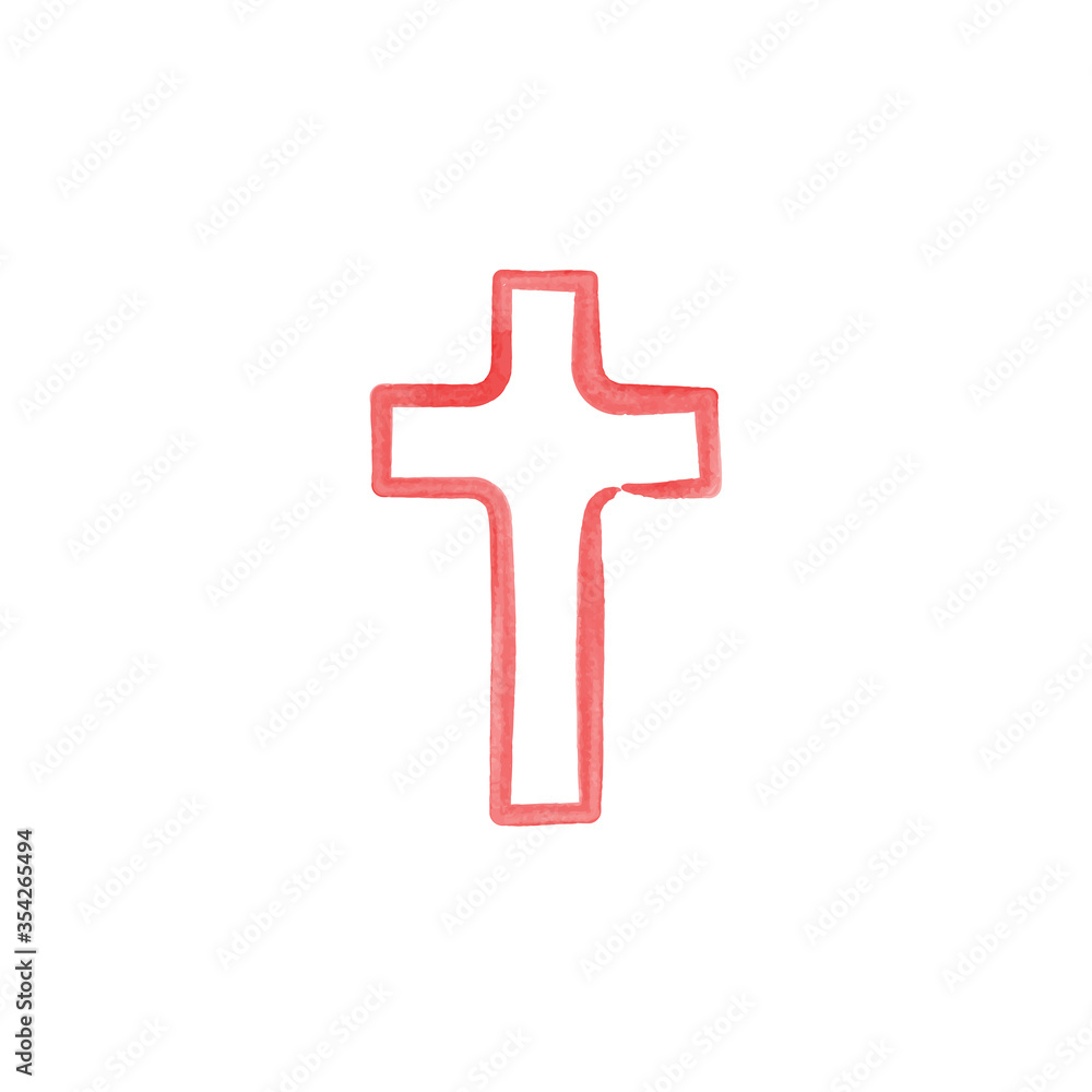 Fototapeta premium Watercolor christian red cross, Stock vector illustration isolated on white background.