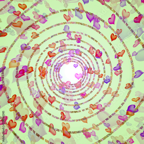 romantic background of spirally arranged hearts