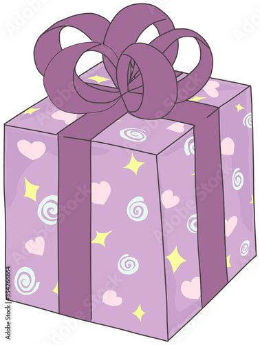 illustration of gift packaging in lilac and pink colors