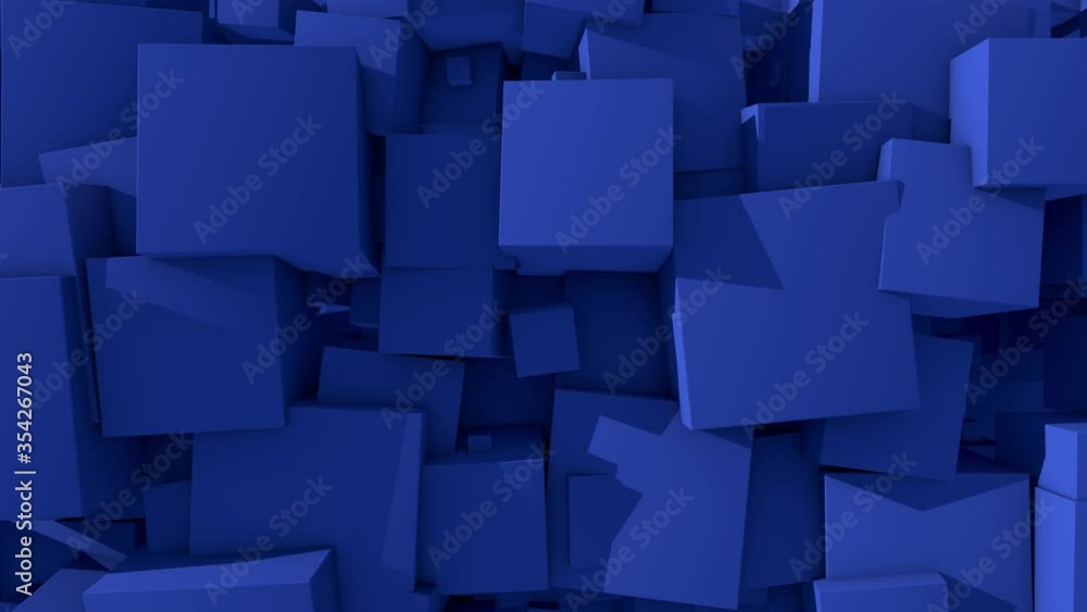 Abstract 3D animation of a set of blue cubes merging into a solid background and disintegrating. Futuristic, seamless 4K animation with the ability to repeat continuously. Abstract 3D animation of a set of blue cubes merging into a solid background and disintegrating. Futuristic, seamless 4K animation with the ability to repeat continuously.