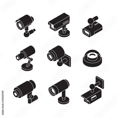 Cctv isometric. Security cameras collection business safe systems multimedia surveillance internet equipment vector symbols. Cctv security, surveillance device, electronic monitoring illustration