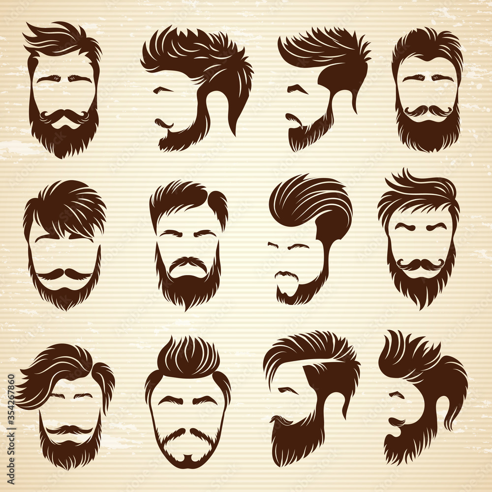 Male hairstyle. Beauty haircut salon for man styling barber shaved grooming  vector collection. Haircut fashion, beard and hair style illustration Stock  Vector | Adobe Stock